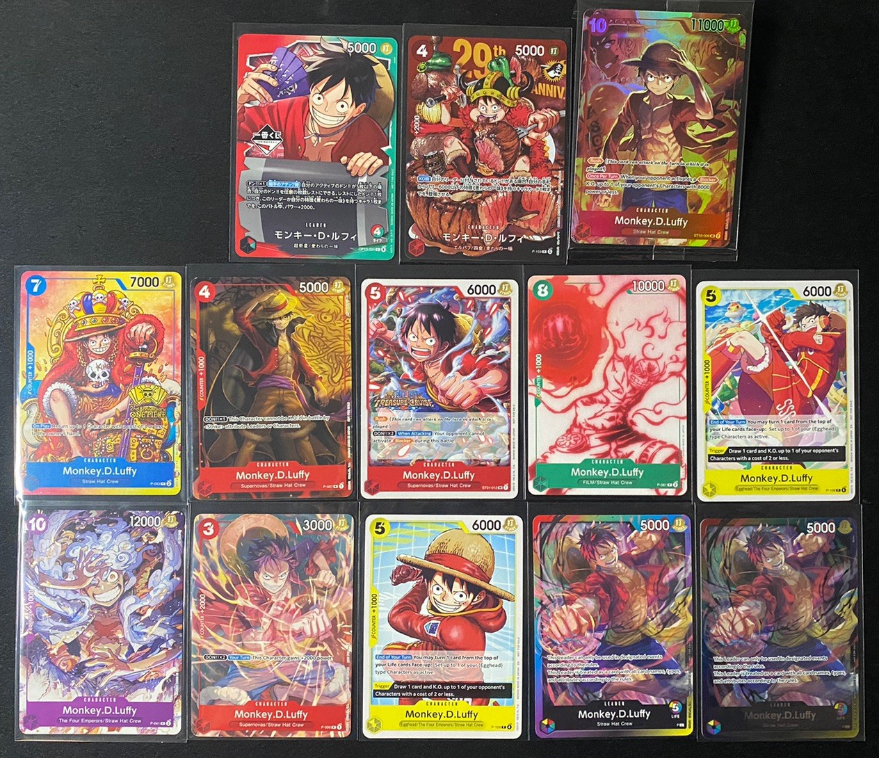One Piece TCG - 13x Monkey.D.Luffy Promo Card Collection OP13-001, P-159, P-043+ One Piece TCG - 13x Monkey.D.Luffy Promo Card Collection OP13-001, P-159, P-043+