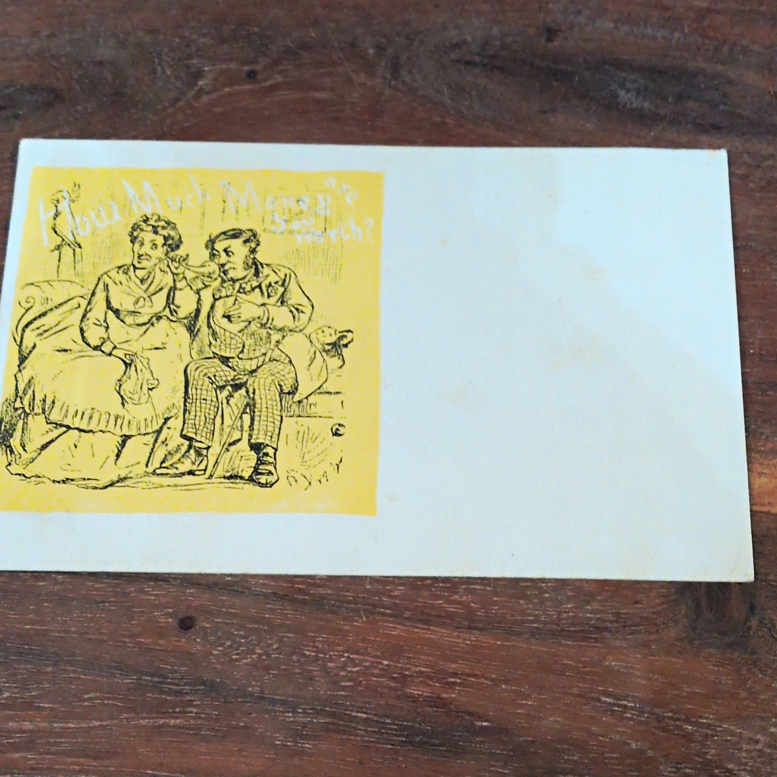 Vintage Illustrated Postcard Cartoon Couple Sitting on Couch, Paper, Single