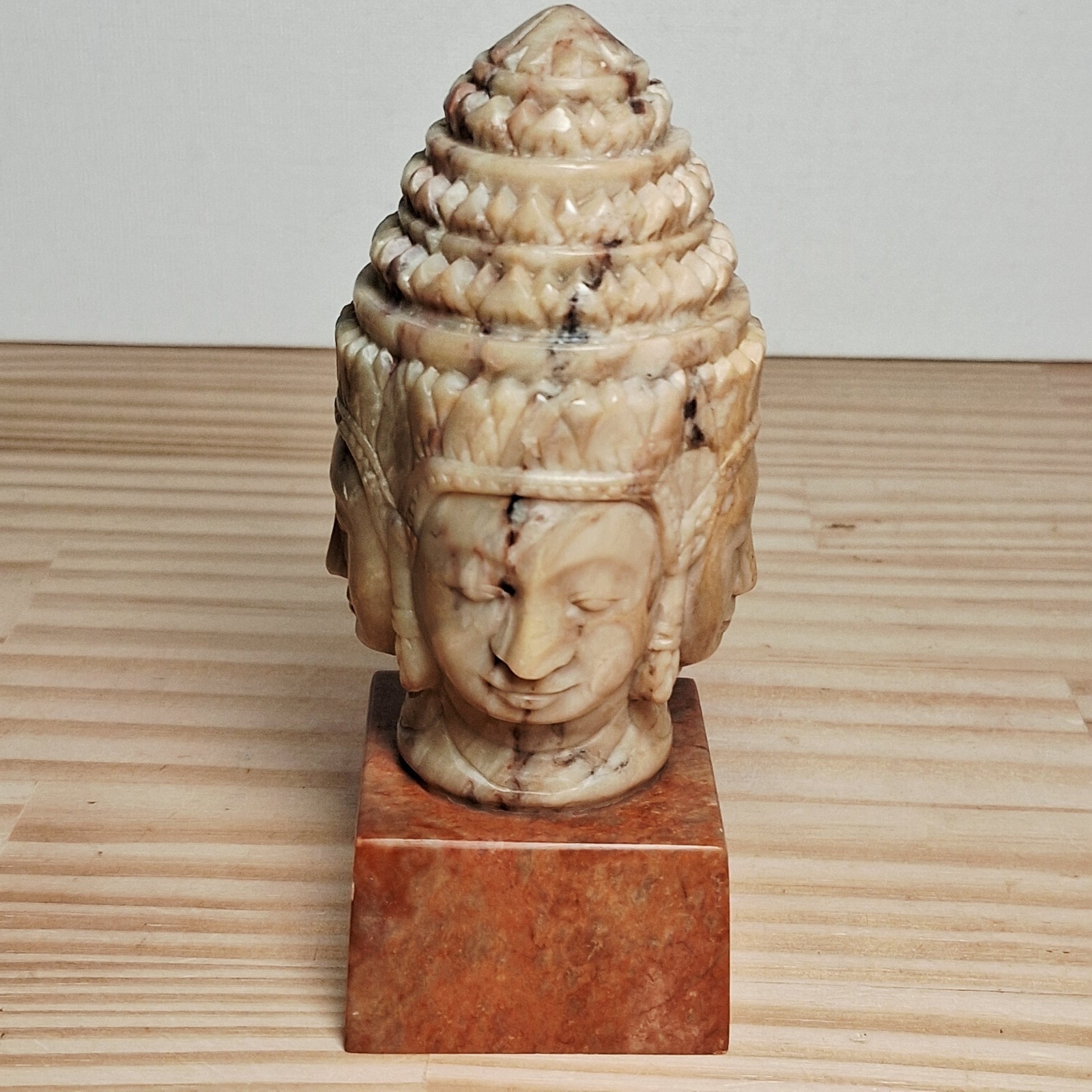 Vintage Cambodian Pursat Carved Stone 4 Faced Brahma Lokeshvara Head Statue
