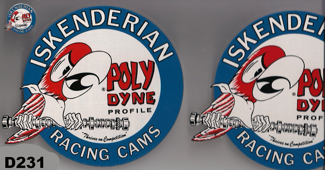 Iskenderian Poly Dyne Racing Cams Dry Mount Decals 4PC Vintage 60\'s