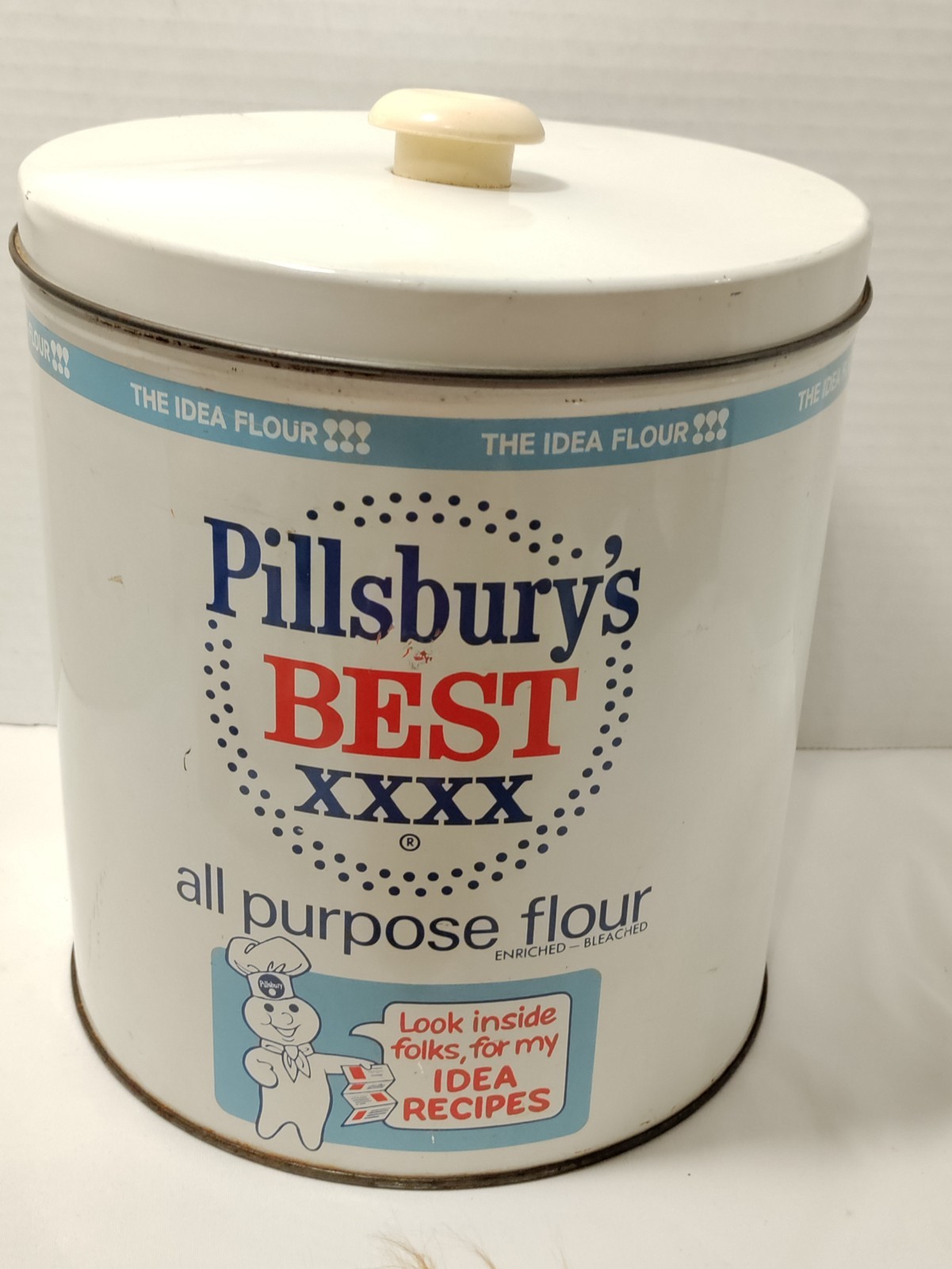 J.L. Clark Vintage Pillsbury's Best XXXX All Purpose Flour Kitchen Tin w/ Lid
