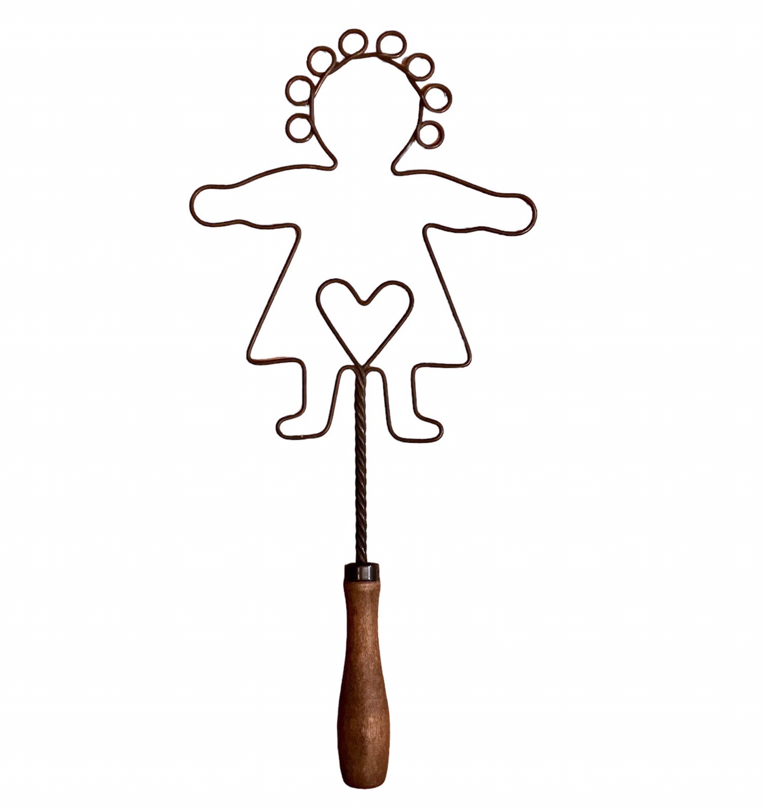 Rug Beater Curly Haired Child Heart Twisted Wire Wood Handle 14\