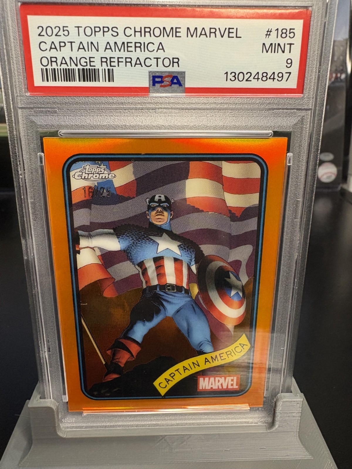 Captain America 2025 Topps Chrome Marvel Orange Refractor PSA 9 #\'ed 16/25