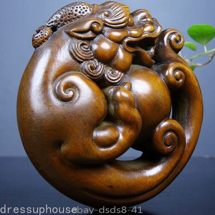 1PC Wood Dragon Statue Netsuke Collectable Hand Piece