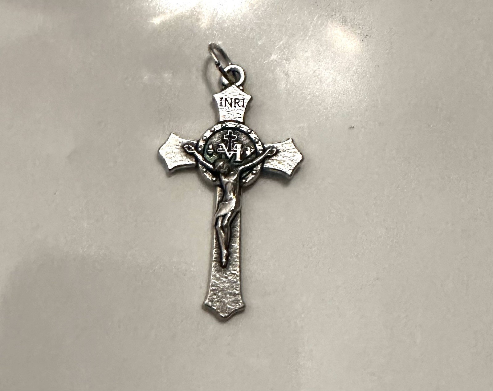Miraculous Medal Flared Edge Crucifix 1.5 Inch Beautiful For Rosaries W/ I-Hook