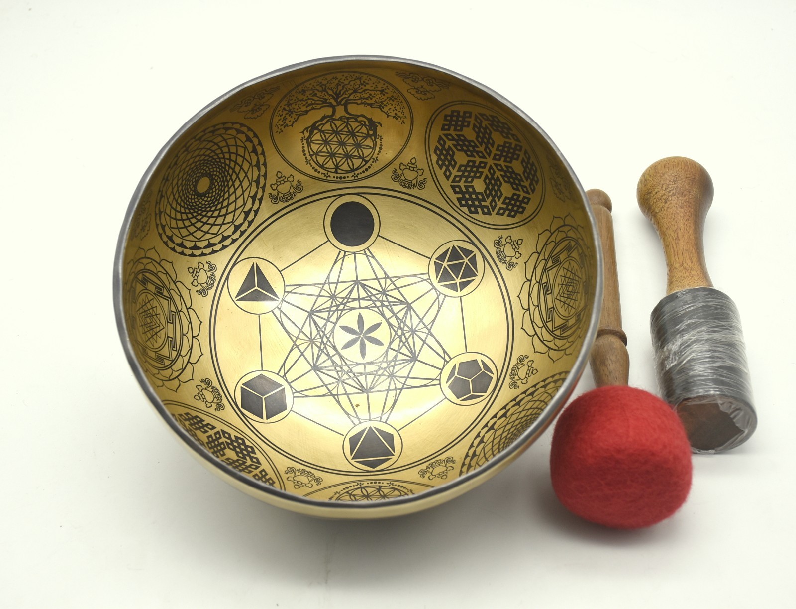 9 Inches Eight Auspicious Symbol - Sacred Geometry Carving Singing Bowl, Sound