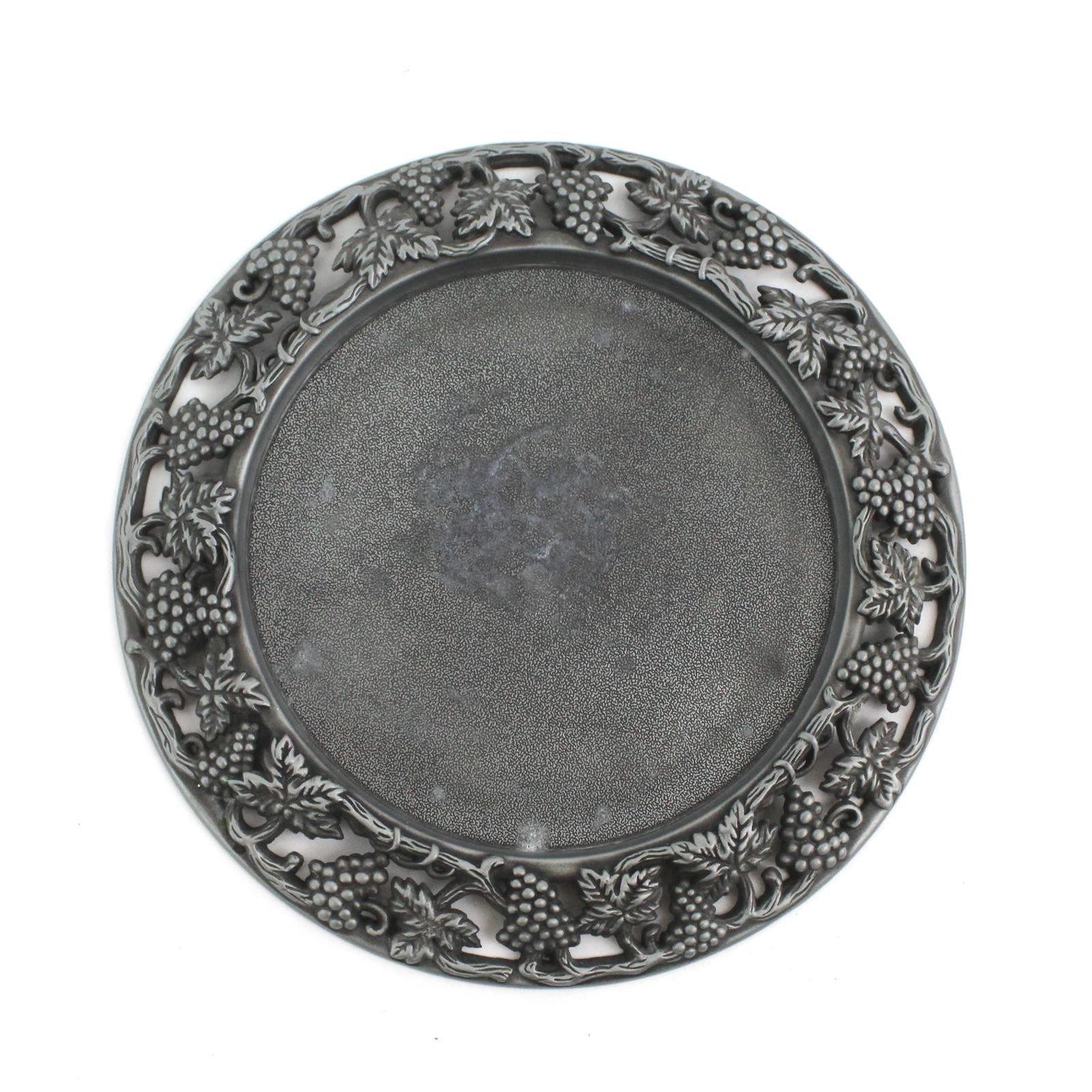 Vintage Pewter Grape Pattern Pillar Candle Base For Candle Up to 4.5\