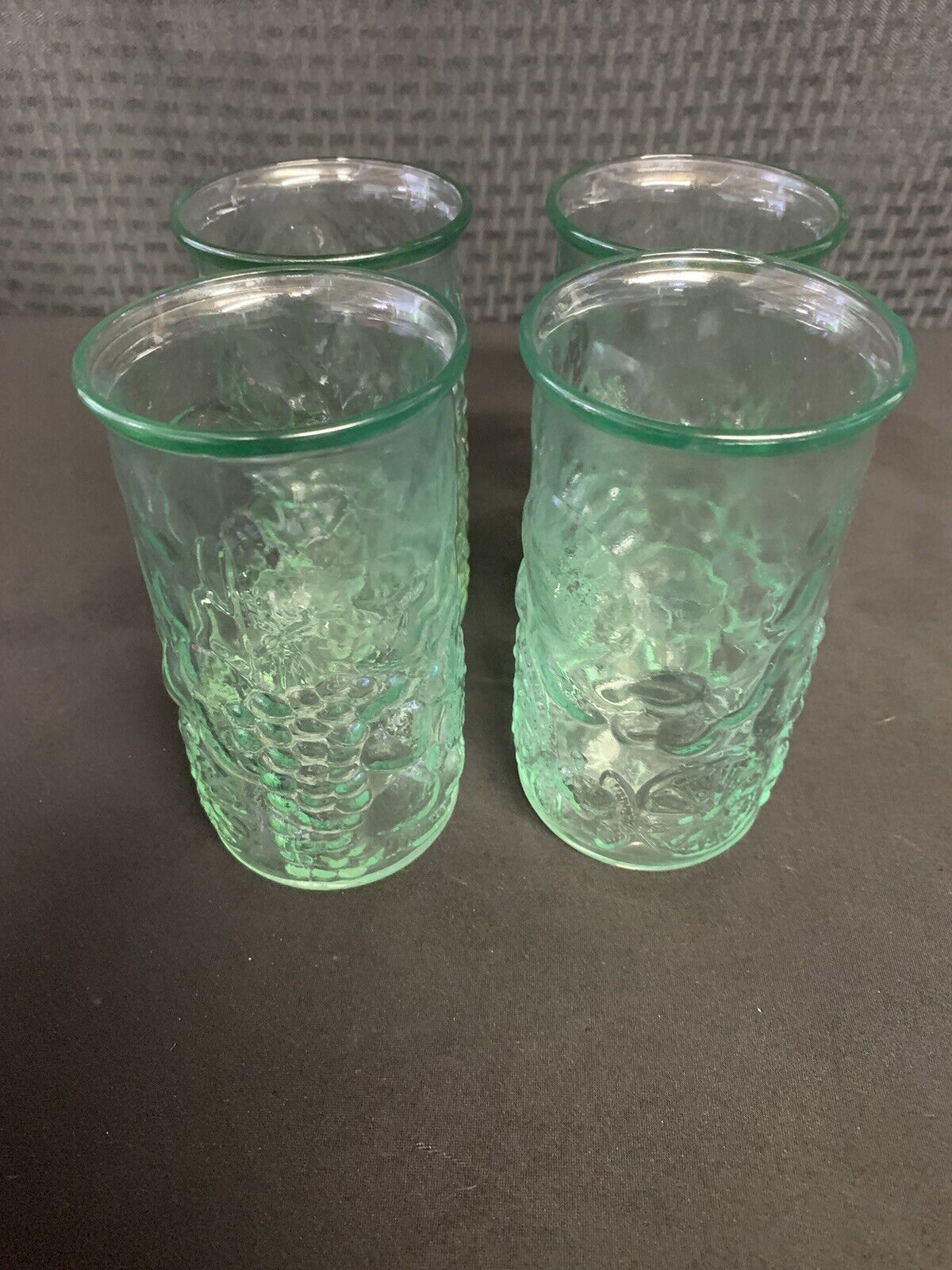 Pale Green Glass Embossed Fruit Tumblers Veteria Etrusca Italy/ Rare Find