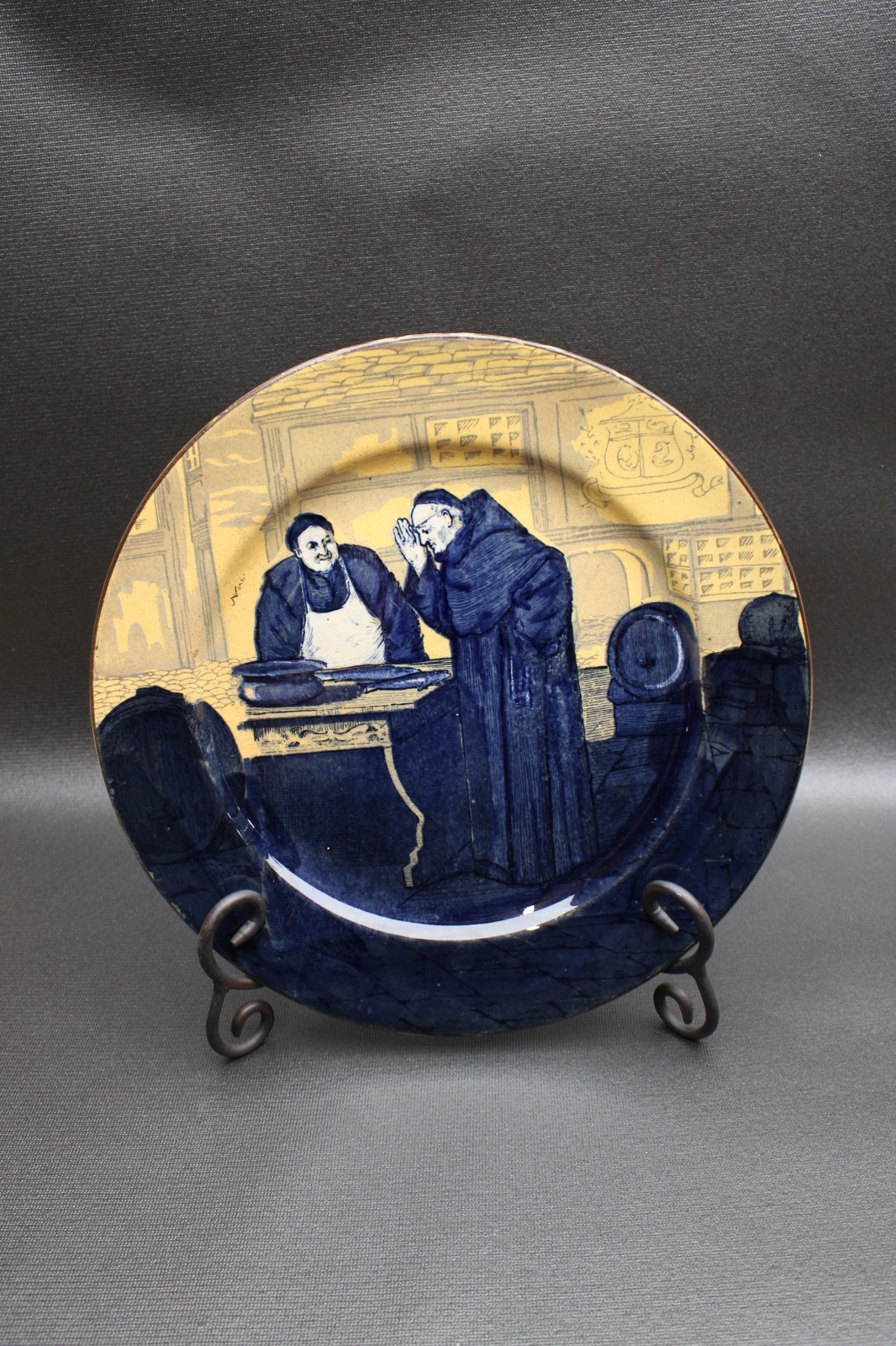 Display plate Royal Doulton transferware, features two monks 10.25\