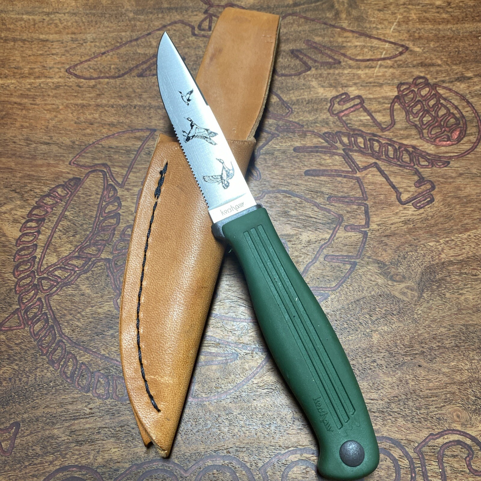 RARE/DISCONTINUED Kershaw 1017 Duck Hunting Edition Fixed Blade Knife-W/Sheath