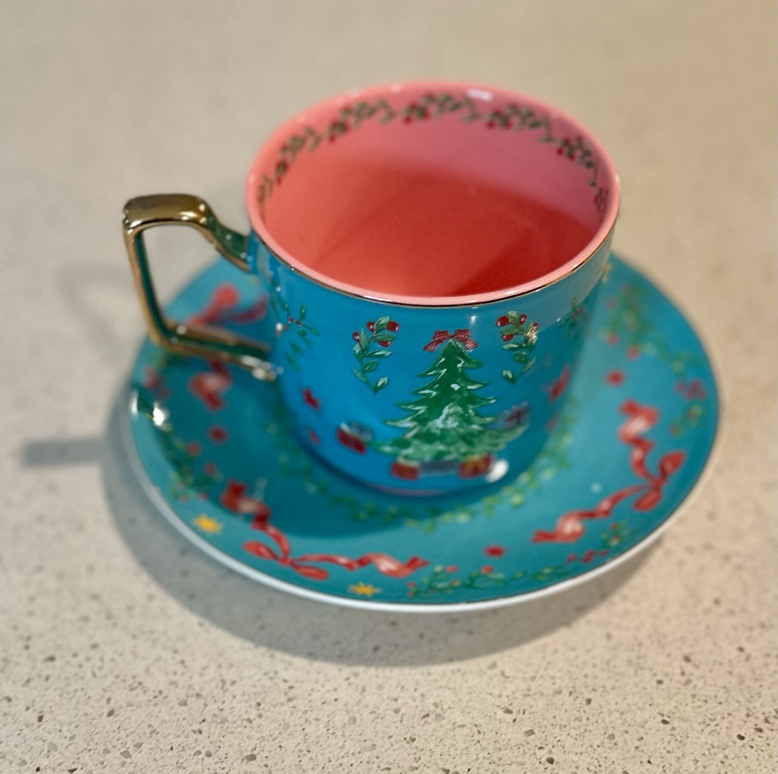 Monterey Bay Fine Porcelain Christmas Tree Teacup and Saucer Set
