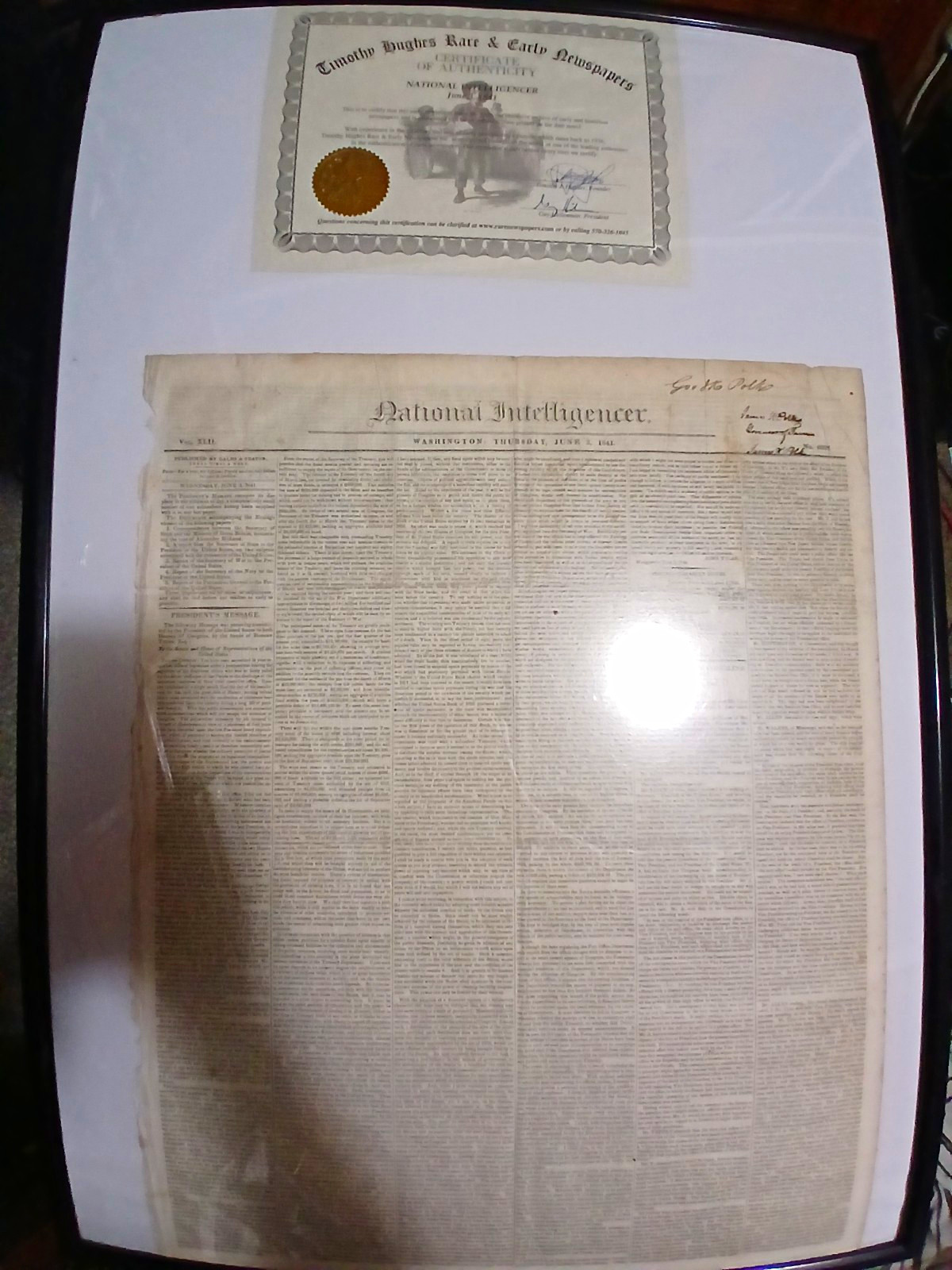 National Intelligencer D.C. June 3, 1841 James K. Polk owned and signed by him