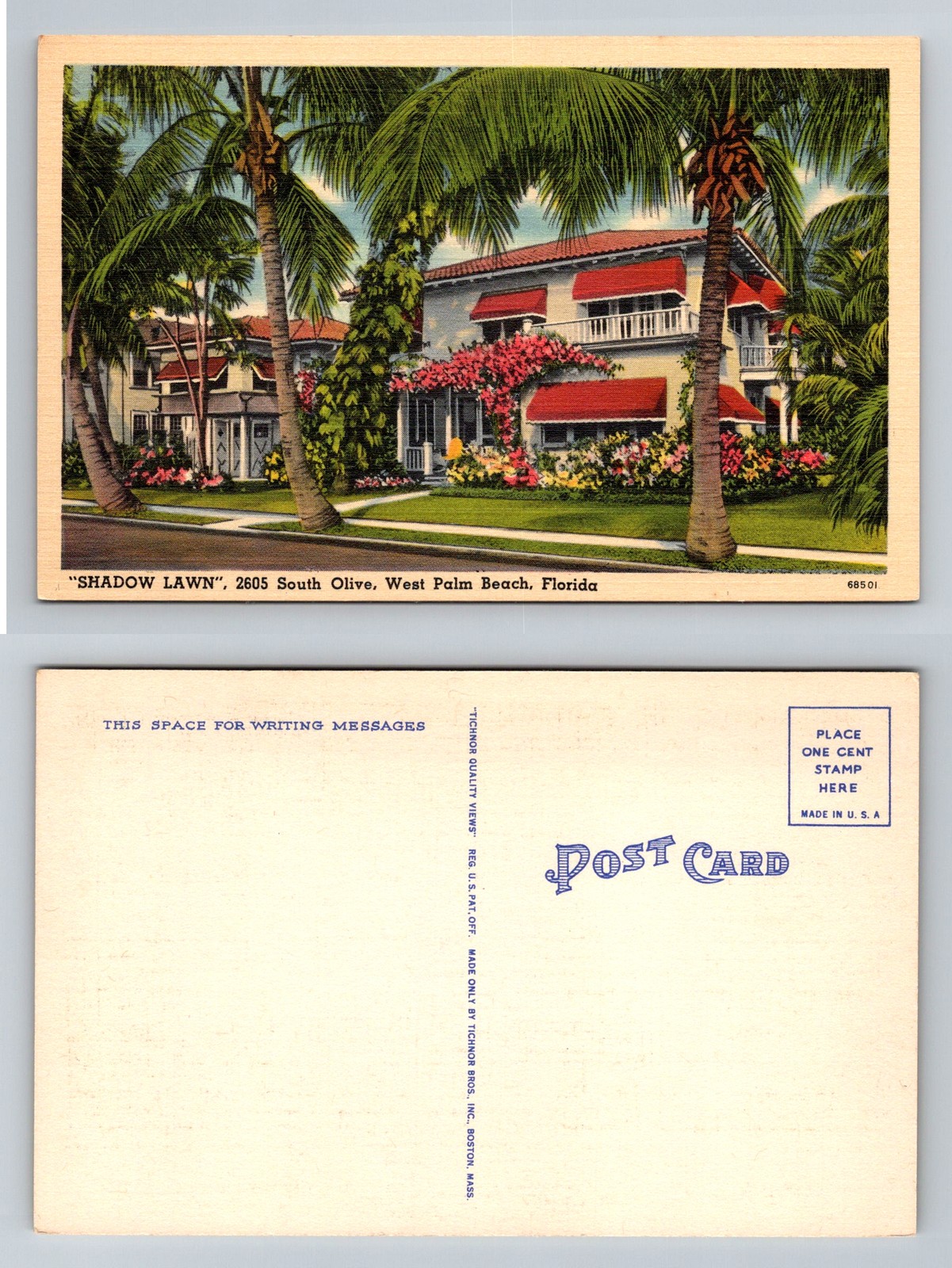 West Palm Beach, FL-Florida, Shadow Lawn South Olive Vintage Postcard