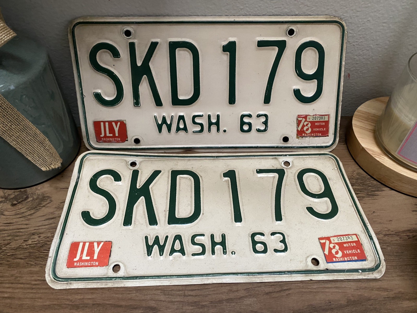 Vintage 1963 Washington State License plate pair JLY ‘78 Tags #SKD 179 