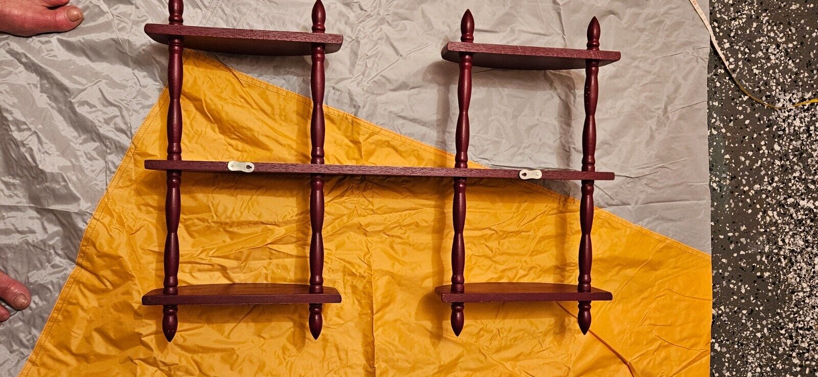 VTG Retro Wooden Hanging 4 Tier Wall Spindle Nick Knack Curio Collectors Shelves