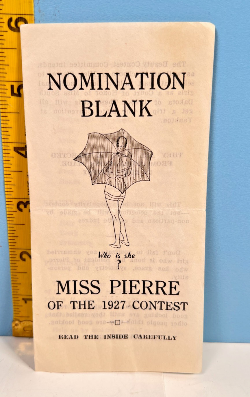 1927 Miss Pierre of the Contest Nomination Blank Form