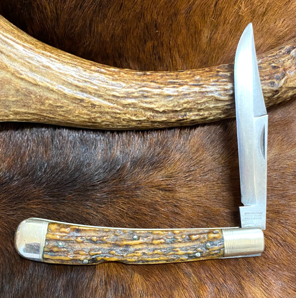 Winchester, Trademark, Made in USA., 1950 Lockback Folding Hunter, Stag, 5 1/4\
