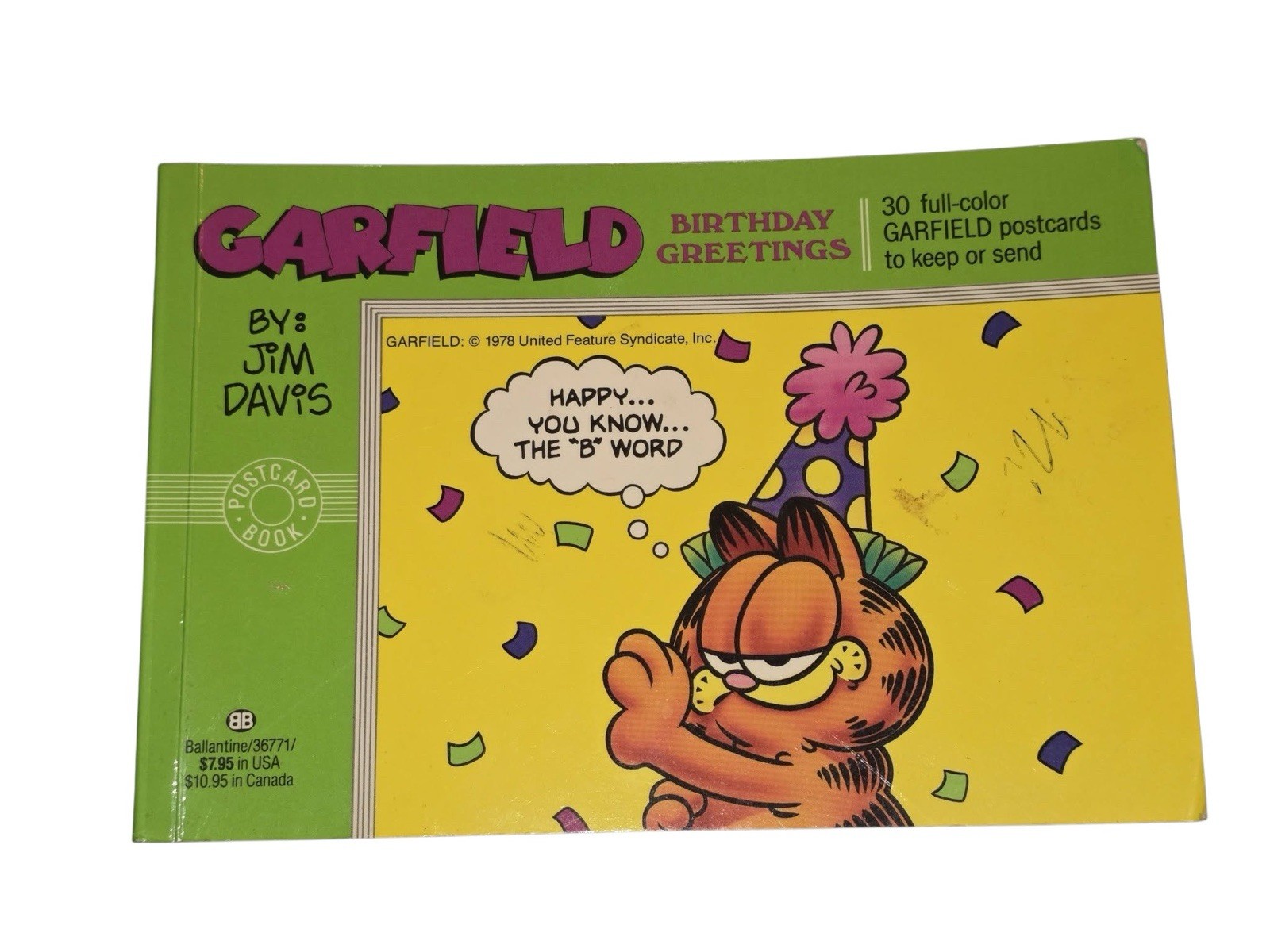 Garfield Birthday Greetings Postcard Book Jim Davis 1990 First Edition