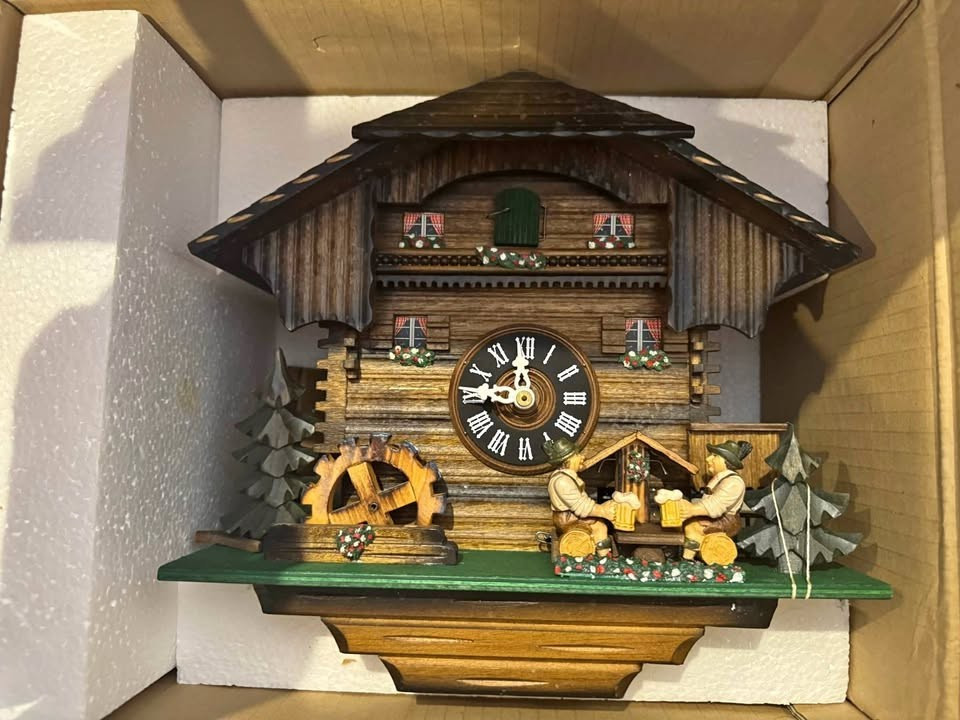 Vintage 1990 Cuckoo Clock Bucherer Switzerland Chalet Animated Boxed NOS