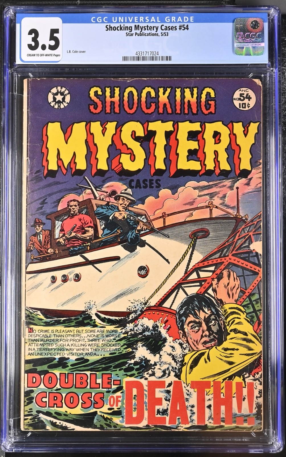 Shocking Mystery Cases #54 CGC 3.5 ~ 1953 ~ L.B. Cole Cover ~ Pre-Code