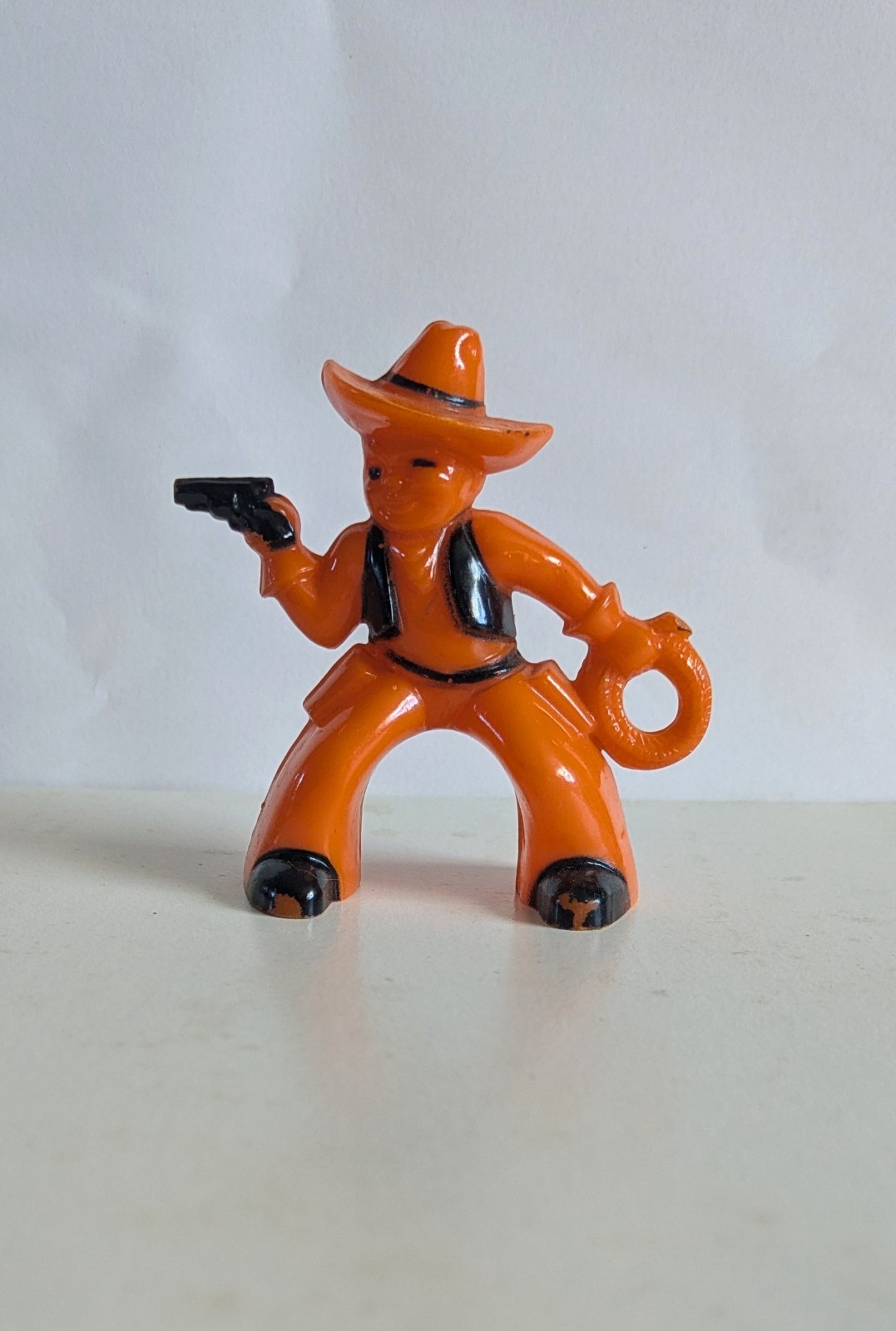 Vintage 1950\'s Rosbro Tico Orange & Black Plastic Halloween Cowboy Figure Vintage 1950\'s Rosbro Tico Orange & Black Plastic Halloween Cowboy Figure