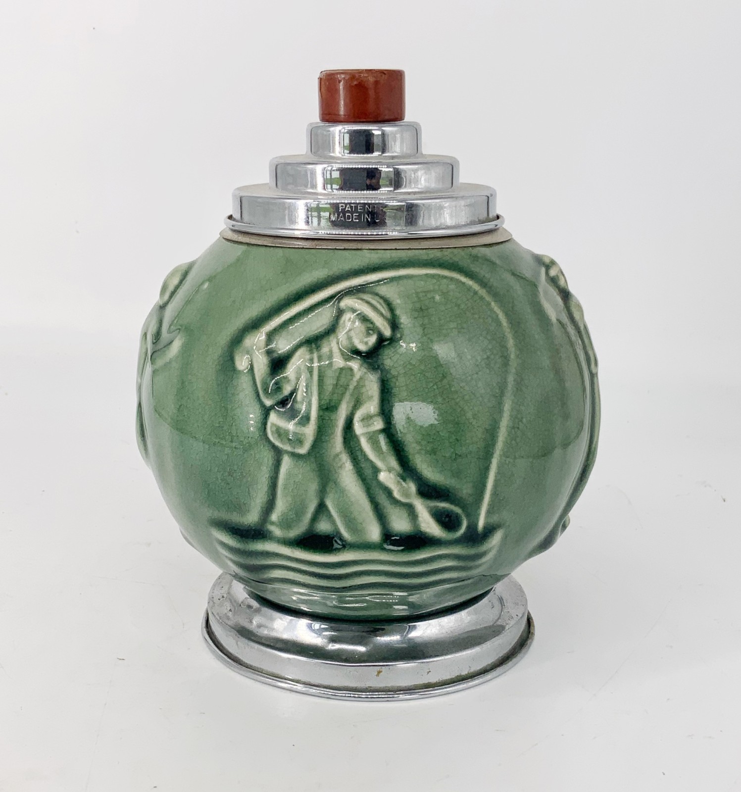 Antique vintage Rookwood pottery Sports pop up cigarette holder Fisherman golfer