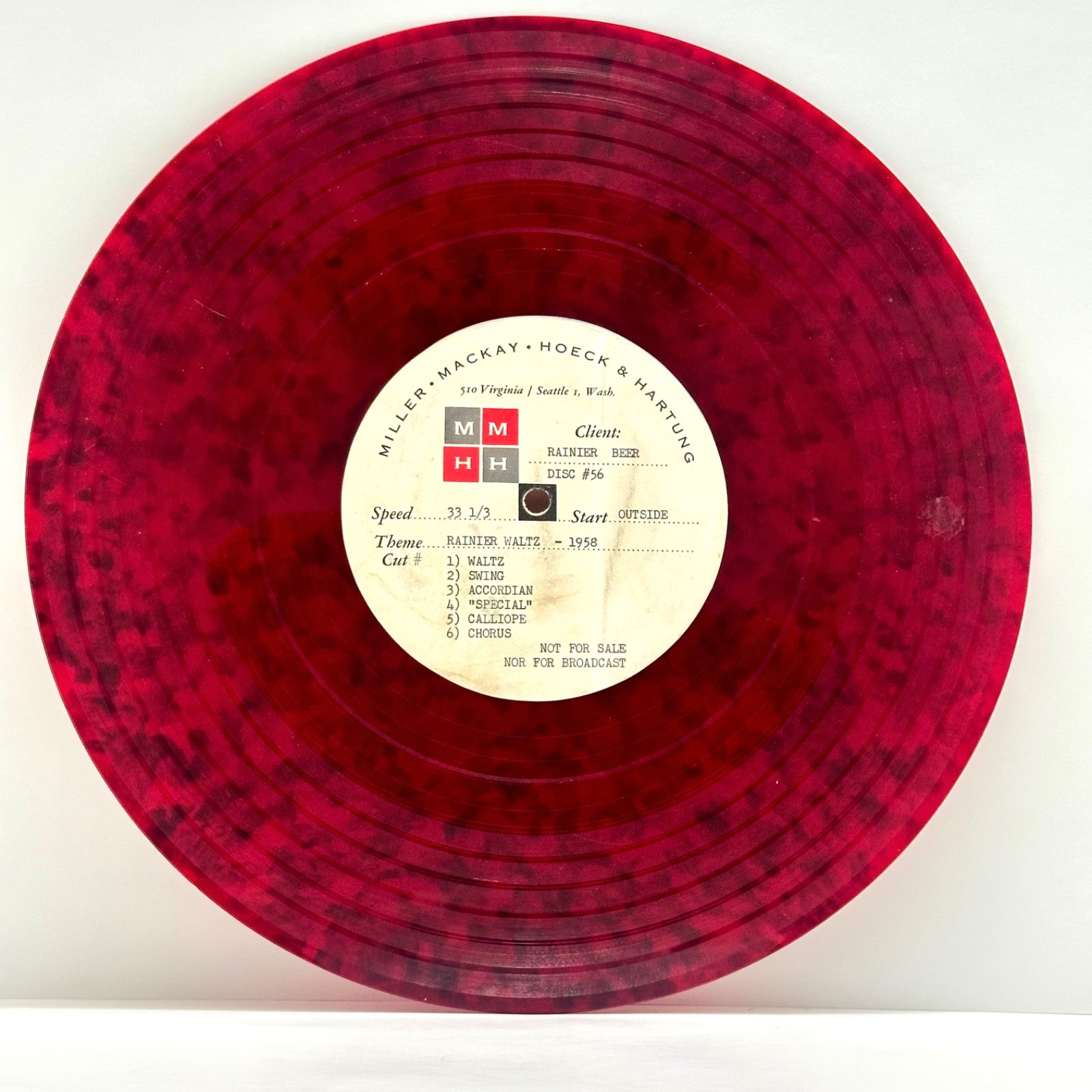1958 Rainier Beer Waltz Red Vinyl Advertising Record Seattle Brewing Breweriana