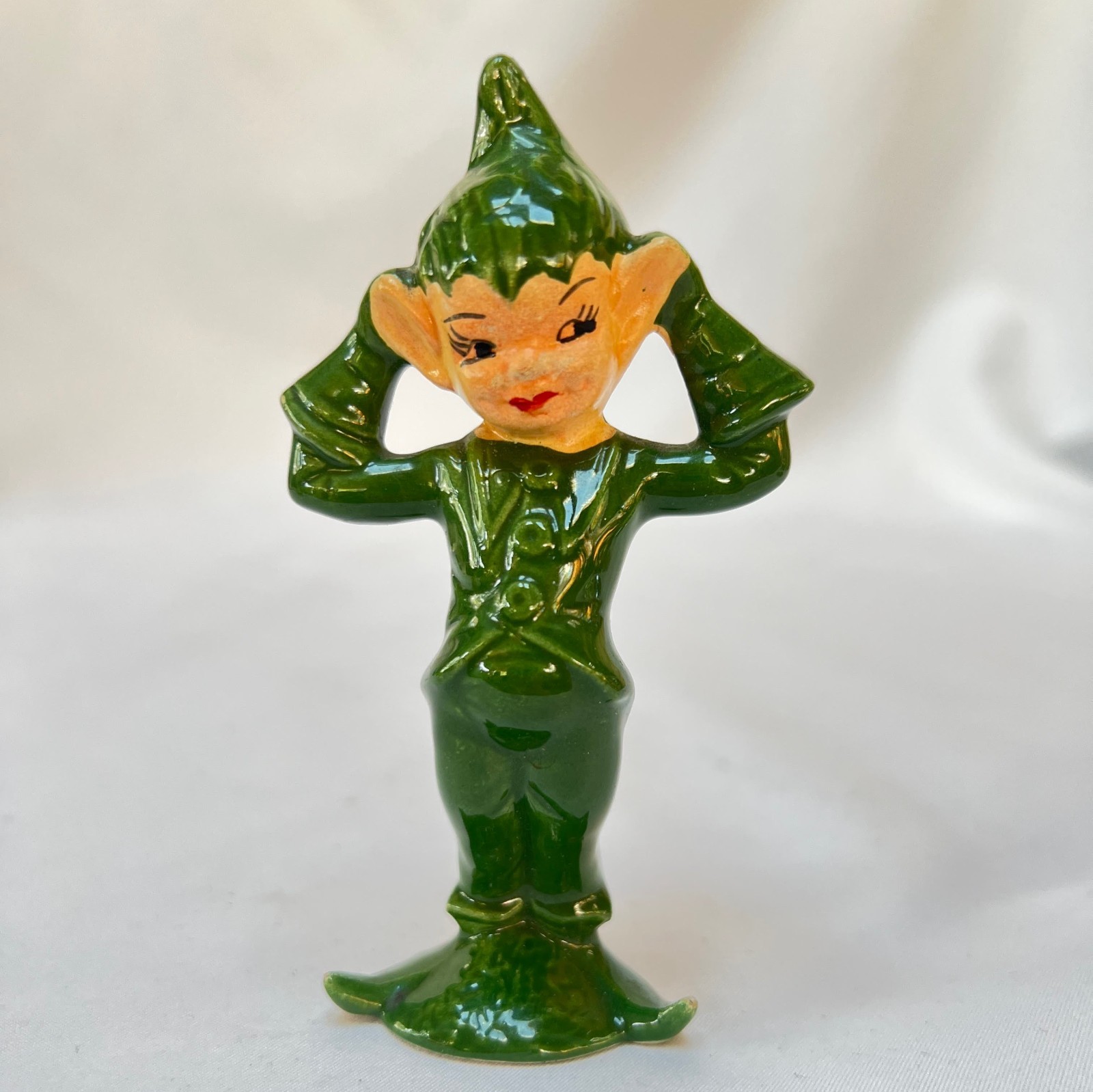 Vintage Green Gilner Pixie Elf Arms up touching ears- 4.5\
