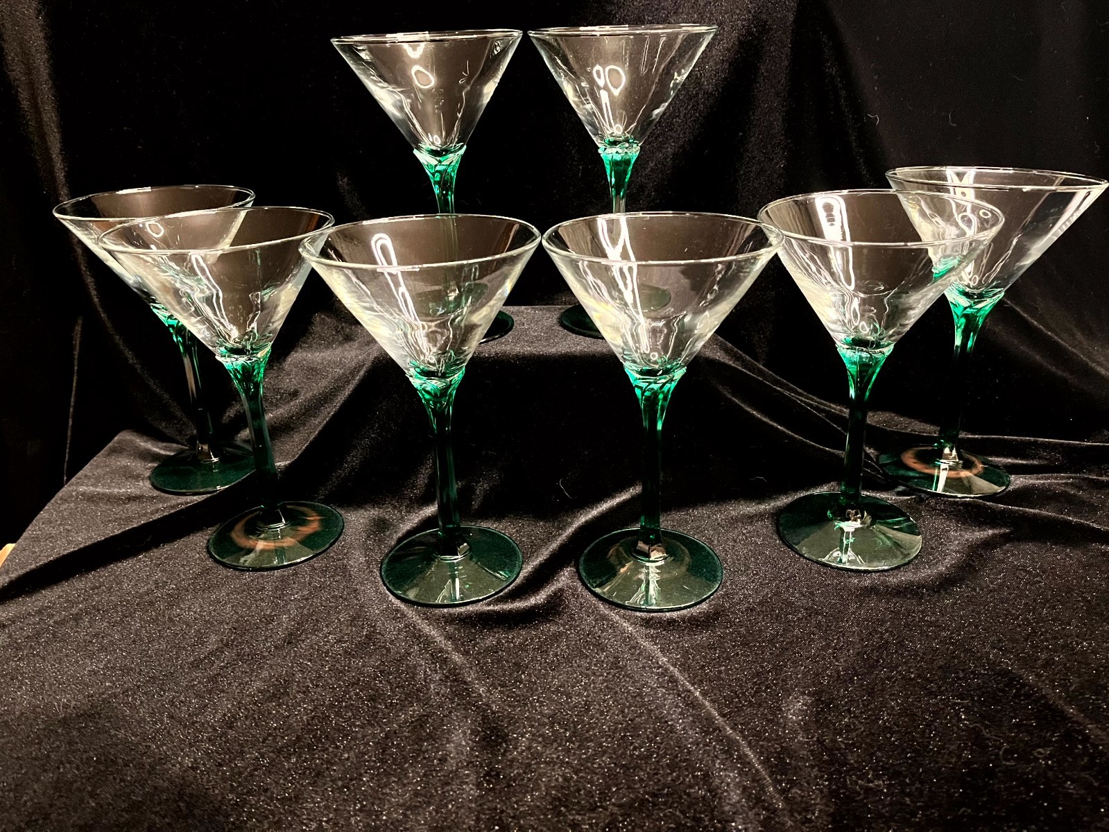 Vintage Libbey Domaine Juniper Green Martini Glasses Set 8 Petal Stem 7\