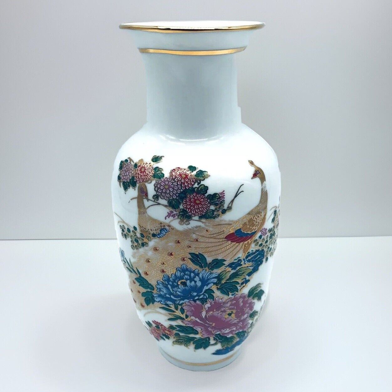 Chinese Peacock Vase Fine Vintage Porcelain Floral Garden Poem Inscription 8\