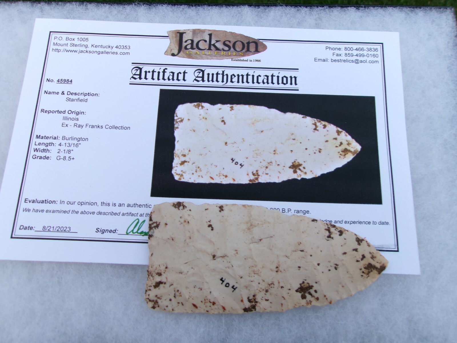 FINE --ILLINOIS---STANFIELD  KNIFE ---X FRANKS COLL. --JACKSON COA