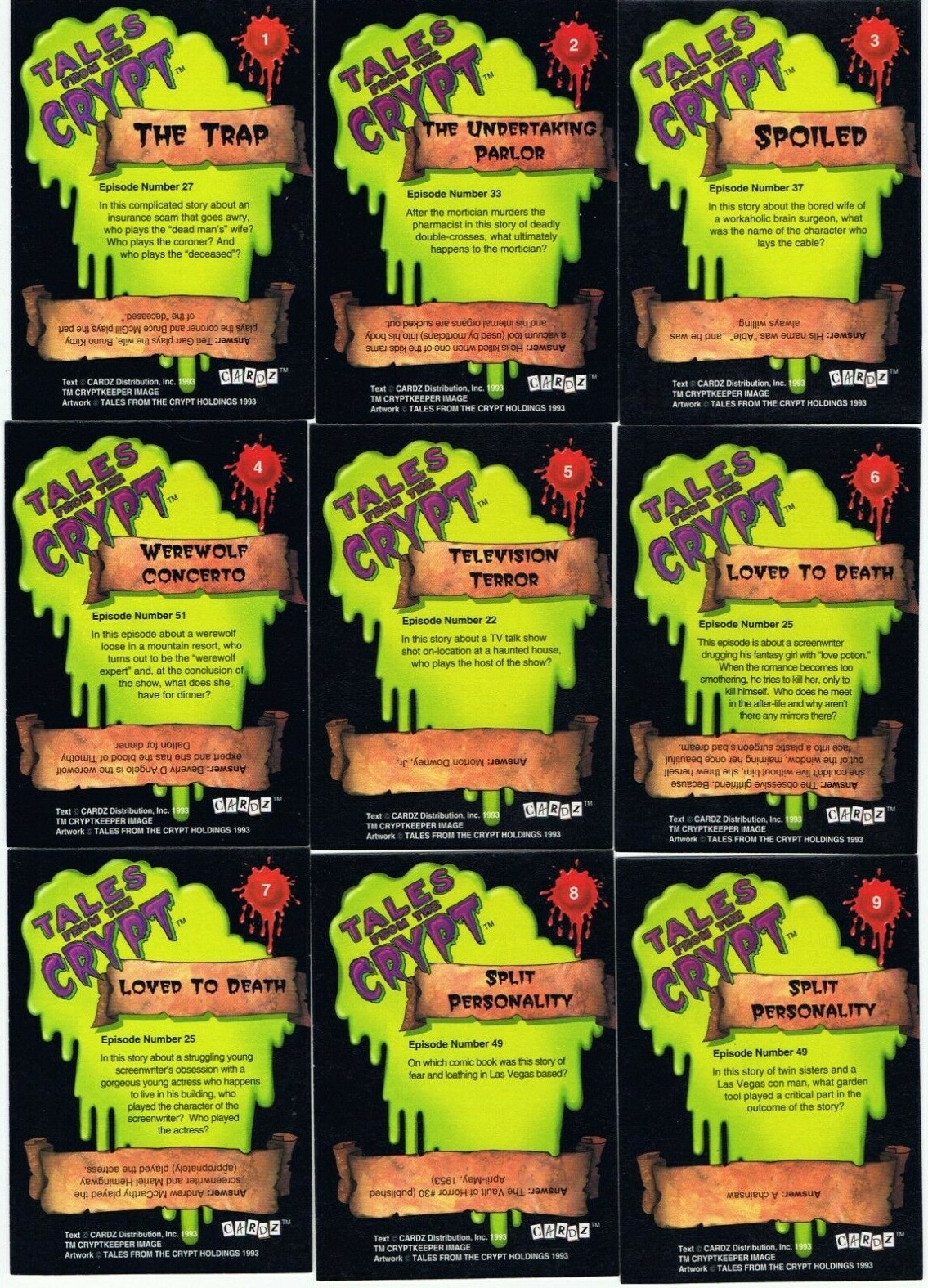 Tales From the Crypt by Cardz in 1993. look at list. Cards $1+discounts+Inserts Tales From the Crypt by Cardz in 1993. look at list. Cards $1+discounts+Inserts