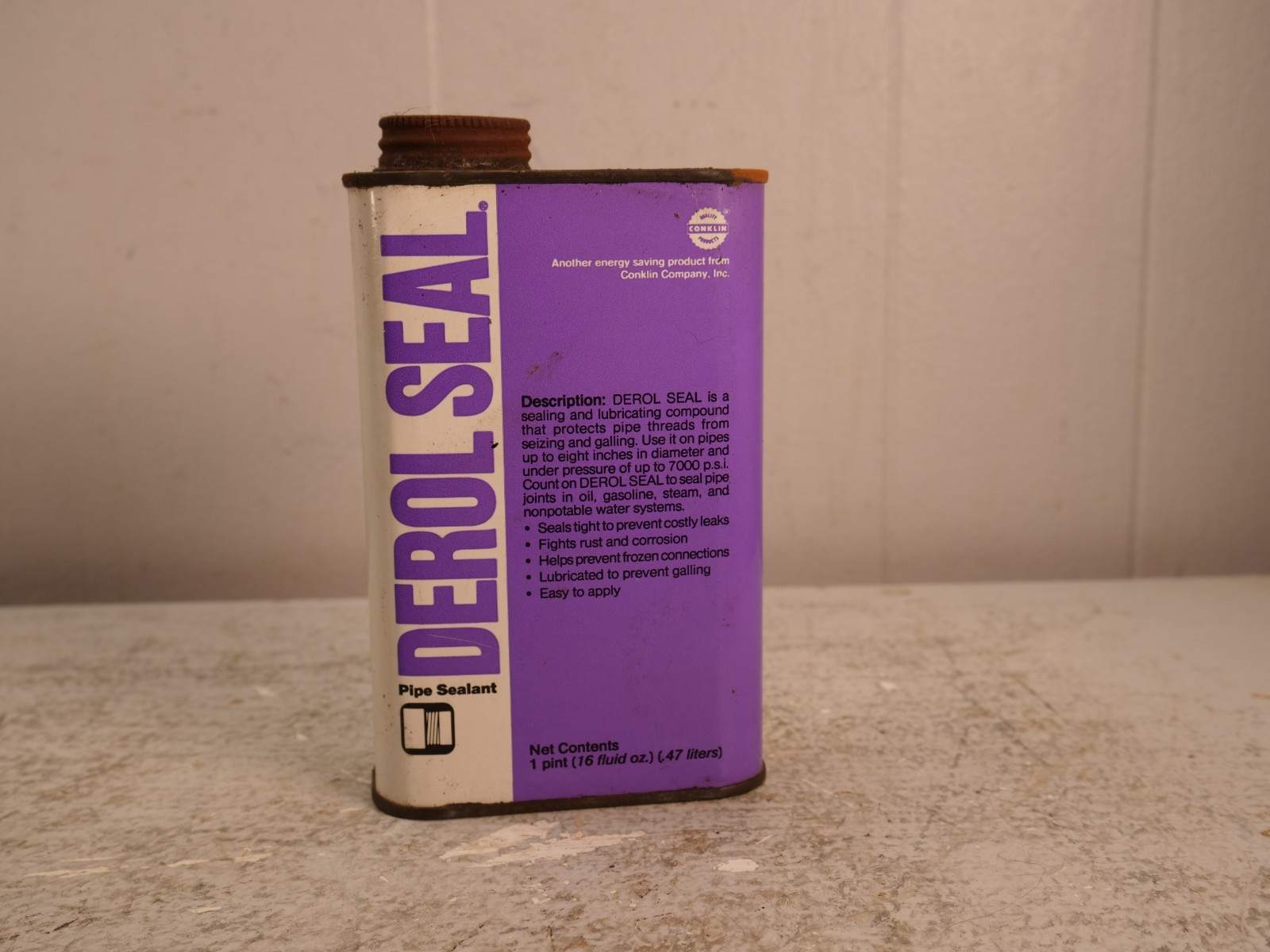 Vintage Derol Seal Pipe Sealant Conklin 1977 1 Pint FULL