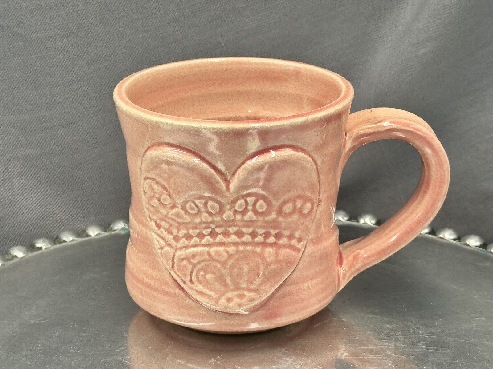 Black Oak Art Pottery Handmade Dusty Pink Heart Mug - Waco Texas