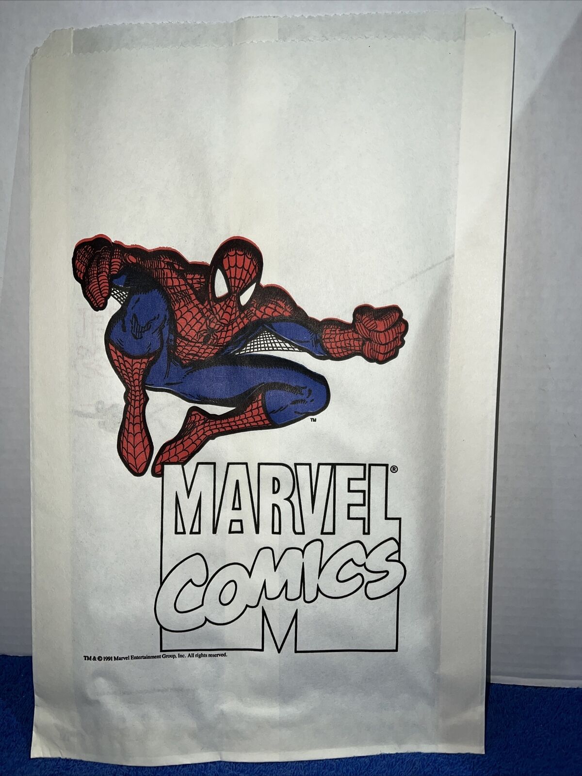 RARE HTF Marvel Comics Retailer Retail Paper Bag 1991 Spiderman Comic Book NOS