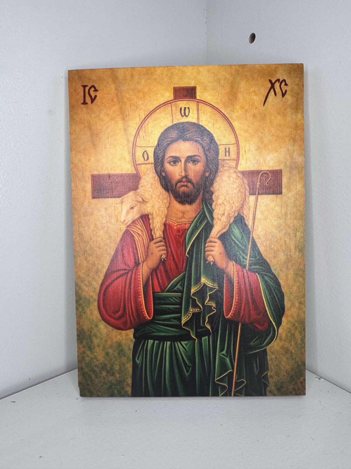 Jesus Christ icon on wood – The Good Shepherd.
