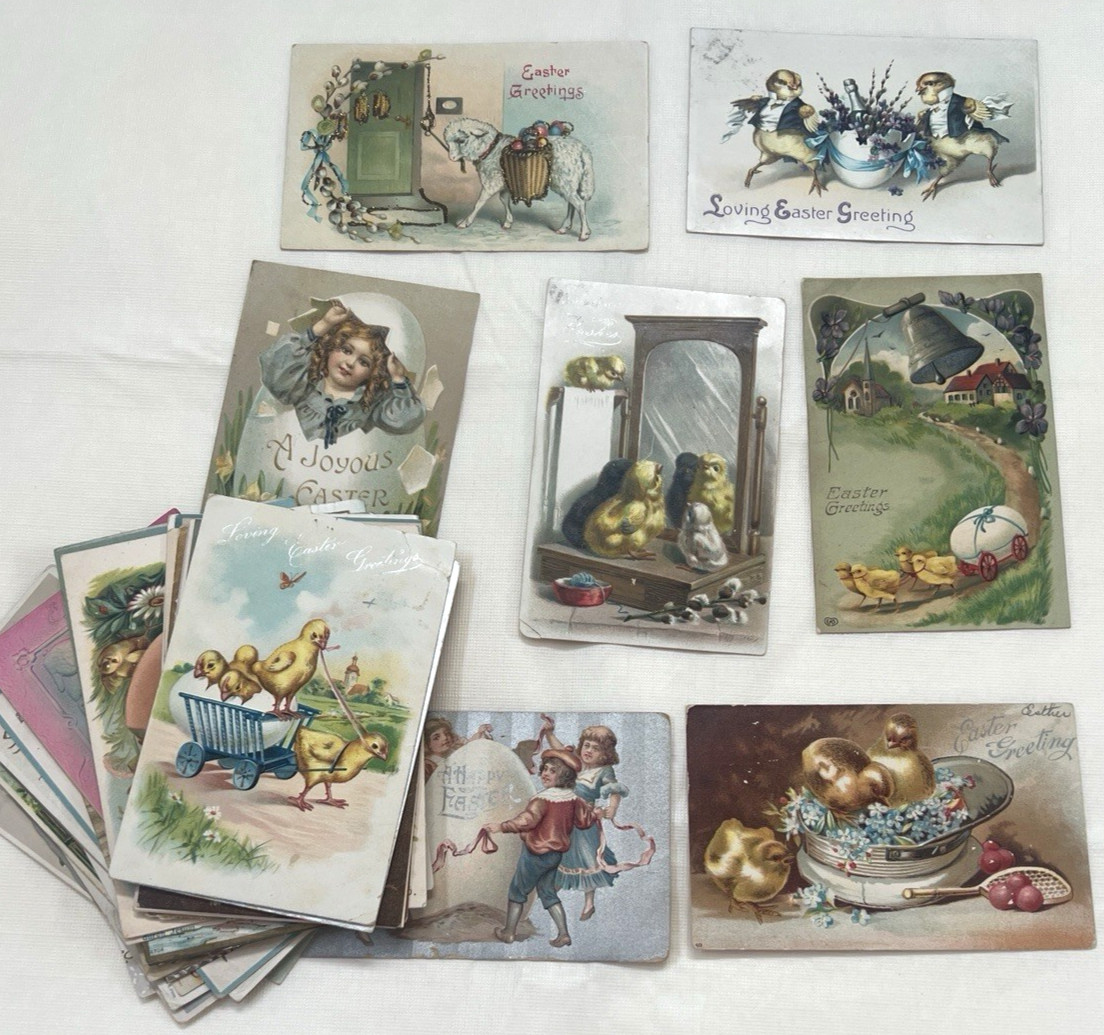 45 Antique Easter Postcards Lot Tuck\'s Embossed Chicks Bunny Rabbits