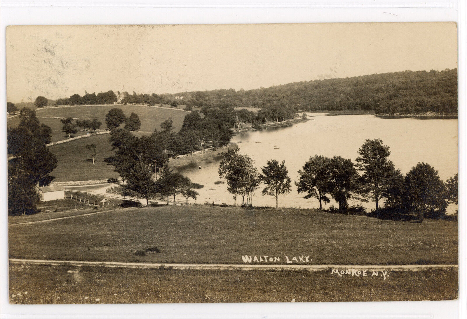 Walton Lake, Monroe, Orange County, NY vintage RPPC 1905 postcard Doremus