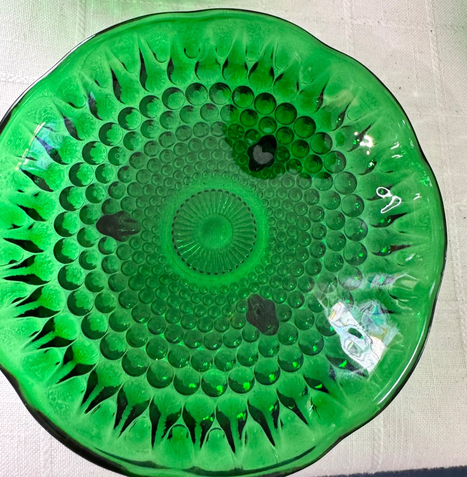Vintage Emerald Green Hocking Glass Bowl with feet No Chips EUC 