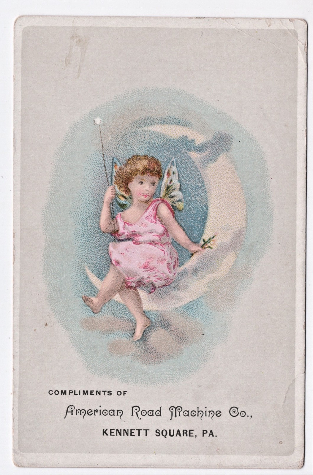 American Road Machine Co Kennett Square PA Victorian Trade Card Ad Fairy Moon