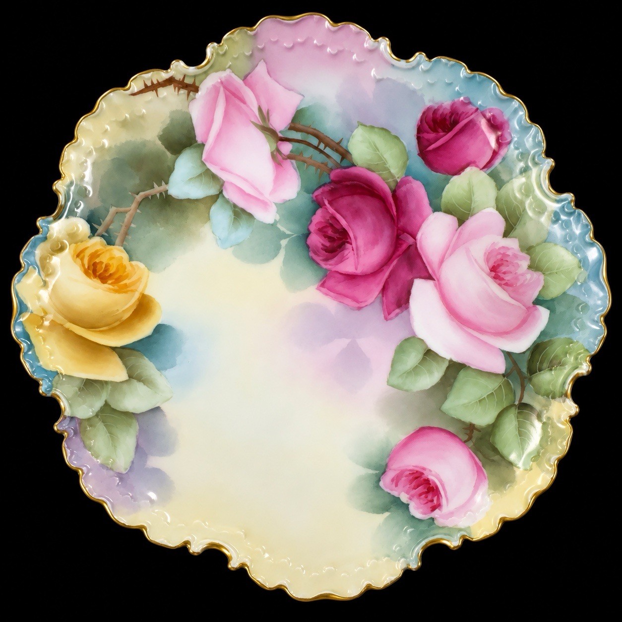 VINTAGE Royal Copenhagen CABINET-WALL PLAQUE 8” PLATE, BEAUTIFUL ROSES Gilt CN