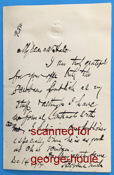 F  HOPKINSON SMITH - LETTER - SIGNED  - 1904 - STATUE OF LIBERTY -COLONEL CARTER