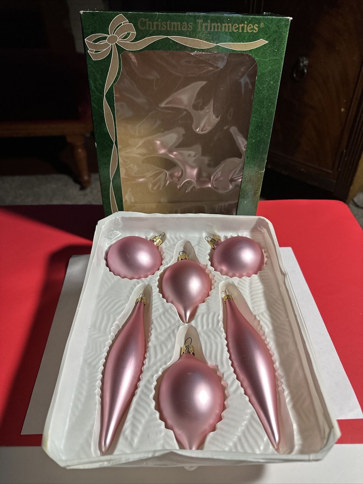 Bradford Pink Velvet Glass Christmas Ornaments & Box Hand Crafted Gorgeous