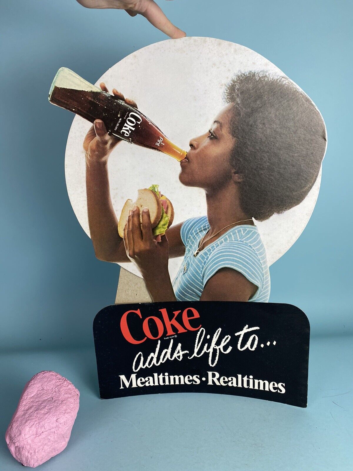 Coke Adds Life To Mealtimes Realtimes - 70s Vintage Printed Counter Card Ad