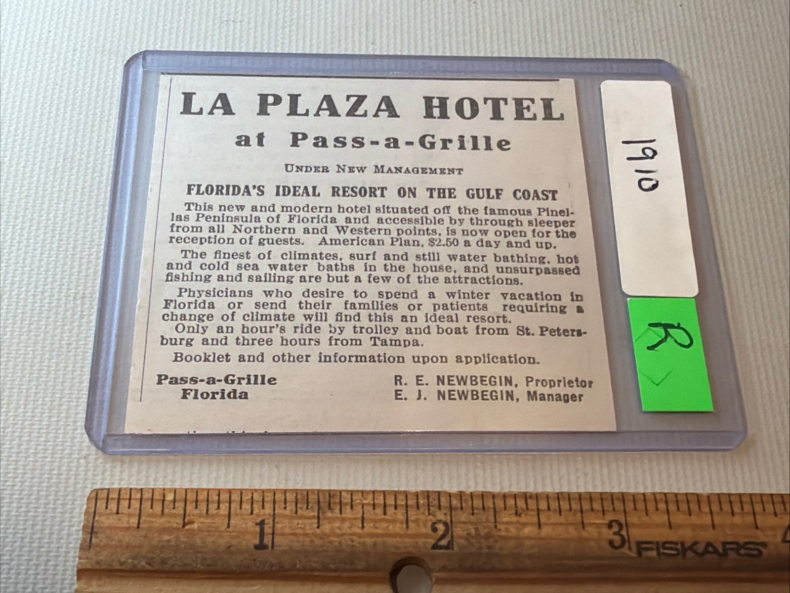 Antique 1910 La Plaza Hotel Resort Pass-a-Grille Florida Doctor Tampa Picture AD