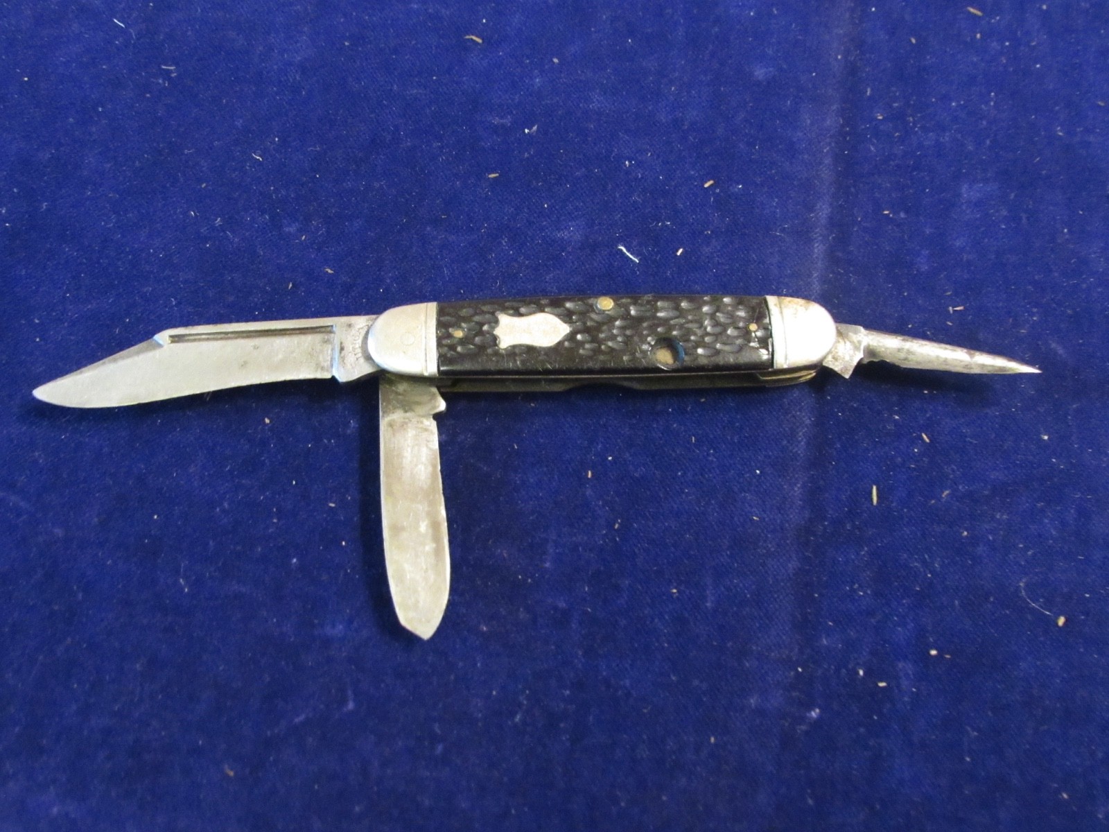 Vintage Utica NY USA 3 Blade Folding Pocket Knife w/Punch Black Kn106