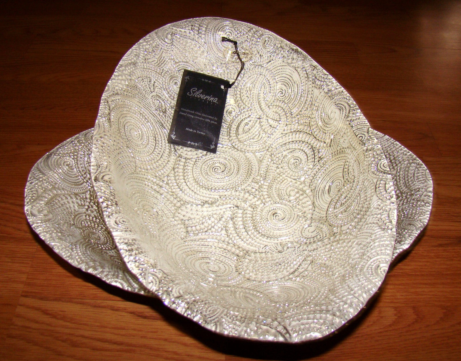 2x Akcam Silverina Handmade Glass Bowl 14 3/8