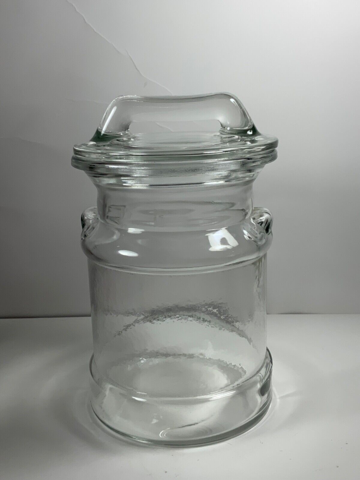 Vintage LE Smith Clear Glass Milk Can Shaped Canister 9.5 in.
