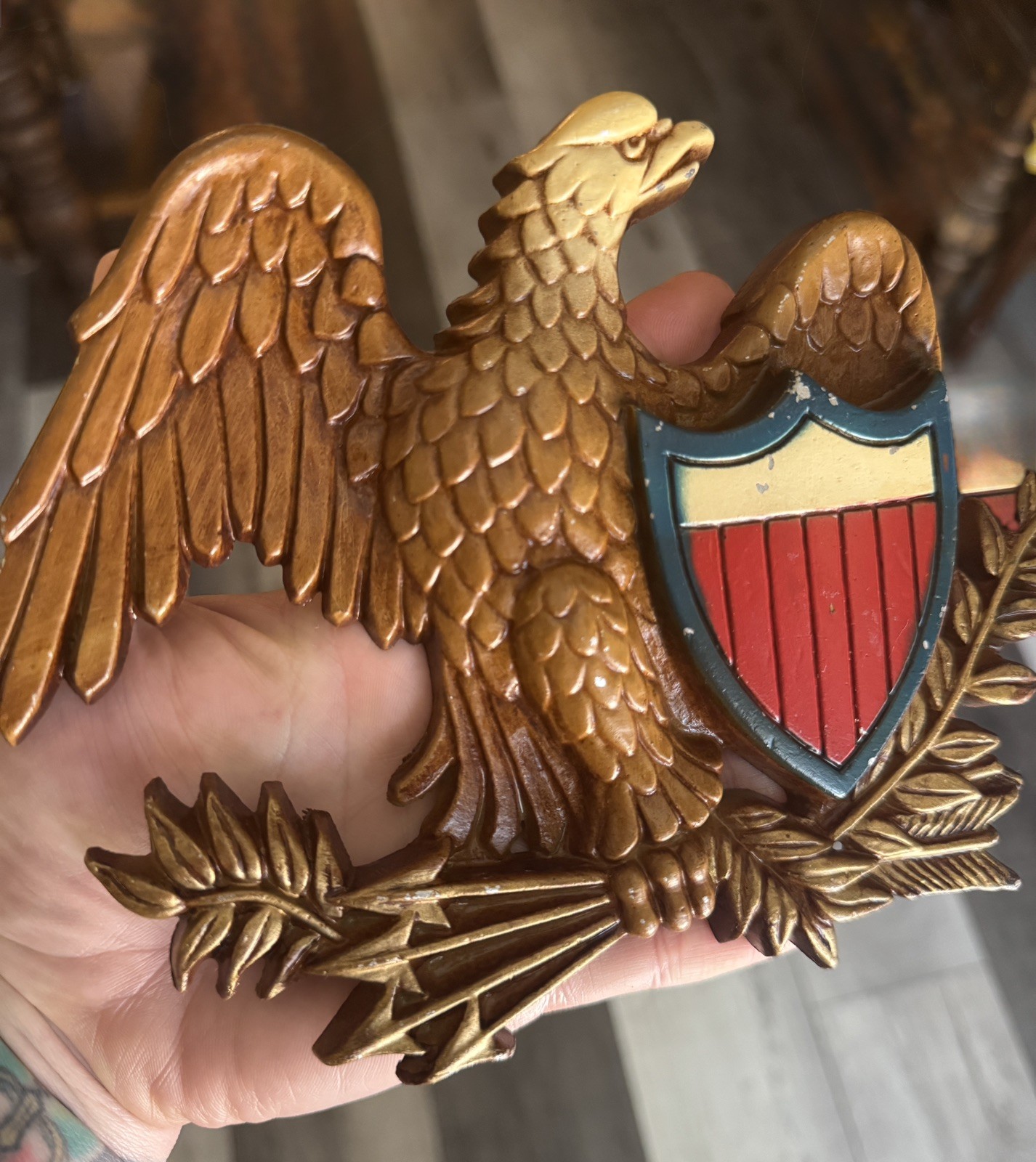 Vtg Sexton USA Eagle w/Shield Patriotic Metal Wall Plaque #576 Color VGC 👀