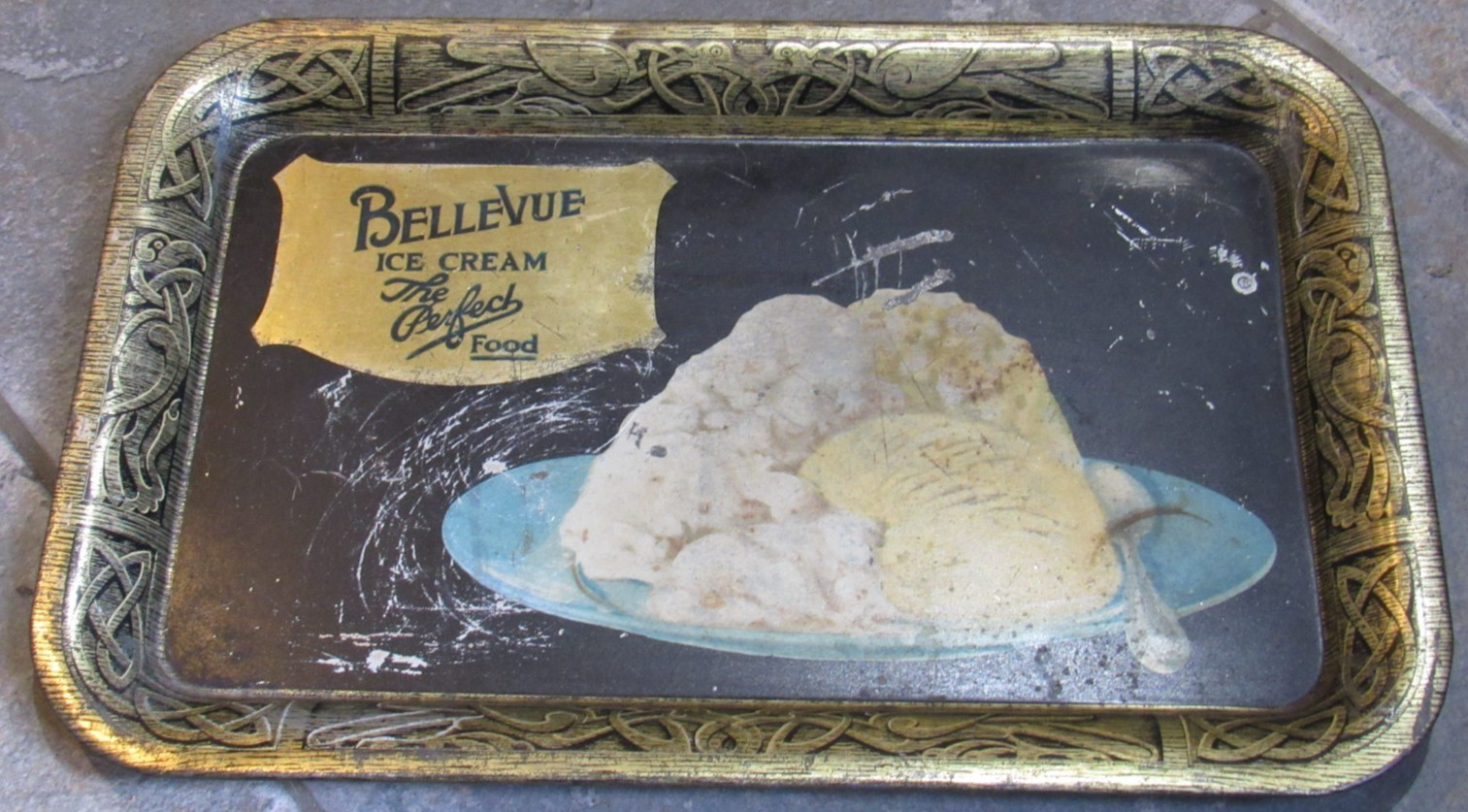 RARE 1900's VINTAGE ”BELLEVUE” PERFECT FOOD ICE CREAM SODA FOUNTAIN TRAY